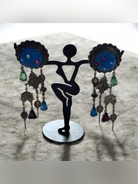 Silver Dangling Intricate Gemstone Festival Earrings